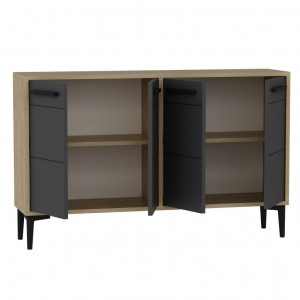 Comoda TV Salvador, Model Stria, 120x75x30 cm, Stejar safir/Antracit - Img 4