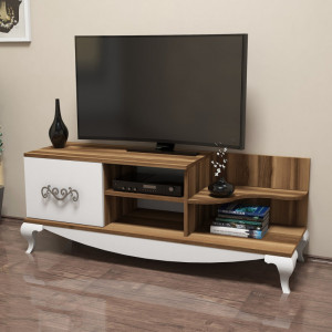 Comoda TV Salvador, Model Sultan, 130x50.6x45 cm, Nuc/Alb - Img 3