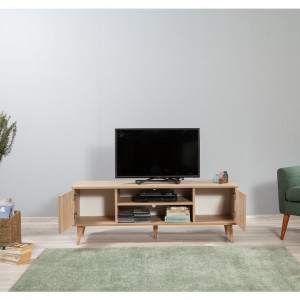 Comoda TV Salvador, Model TRUVA-723, 140x50x40 cm, Stejar/Multicolor - Img 4