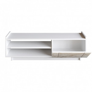Comoda TV Salvador, Model Valantina, 140x41.4x37.1 cm, Alb/Alb marmorat - Img 4