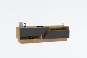 Comoda TV Salvador, Model Yaprak, 160x45x10 cm, Stejar safir/gri - Img 2