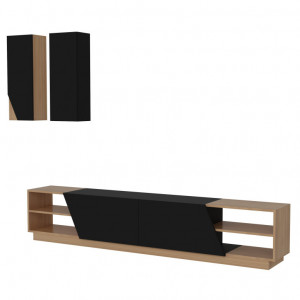 Comoda TV Salvador, Model Zebra, 240x47x37.5 cm, Negru/Tec - Img 3