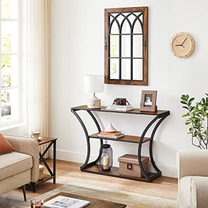 Consolă cu 2 polițe, stil industrial, Maro Rustic/Negru, 120 × 30 × 80 cm - Img 7