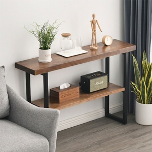 Consola Model Nore, Nuc/Negru, 79x29x85 cm, blat lemn masiv - Img 2