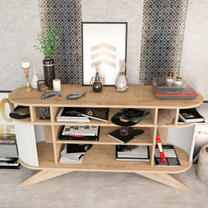 Consola Model Stor, Stejar/Alb, 150x43x75 cm - Img 5
