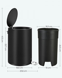 Cos de gunoi, Songmics, Negru-Argintiu, 25.8x18.8x25.7 cm - Img 7