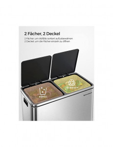 Cos de reciclare, Songmics, 2 compartimente, LTB60NL, 2 x 30 L - Img 3