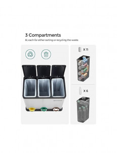Cos de reciclare, Songmics, cu pedala, 3 în 1, LTB24L, metal - Img 3