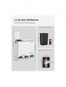 Cos pentru reciclare, 3 x 18L, Soft-Close, Alb, LTB54WT, 61 x 31 x 56 cm - Img 7