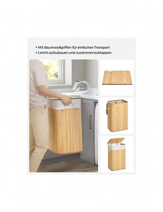 Cos pentru rufe, Songmics, 40 x 30 x 60 cm, 72 L, LCB10Y, Natural - Img 5