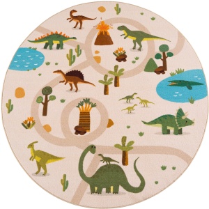 Covor Copii Coco Dino Planet Bej, Rotund, D200 cm - Img 2
