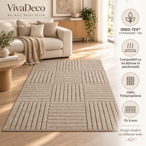 Covor Rotund VivaDeco Art V3, D160 cm, Bej, 100% Polipropilena, Fir 8 mm, 1900 g/mp, OEKO-TEX Standard 100 - Img 5