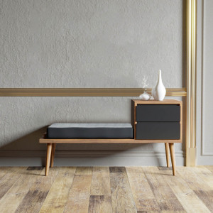 Cuier cu bancuta Model Rino, Gri/Nuc, 120x45x40 cm - Img 2