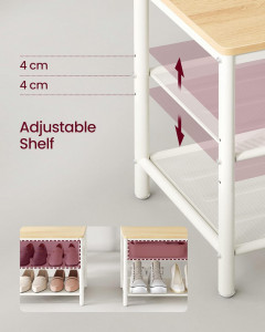 Cuier cu bancuta si suport pantofi Model Glass, Natur/Alb, 98×35×180 cm - Img 6