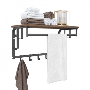 Cuier cu raft Model Barnes, Maro Rustic/Negru, 66x30x27 cm - Img 5