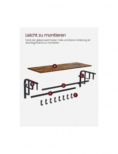 Cuier cu raft Model Phelps, Maro Rustic/Negru, 30x80x27 cm - Img 6