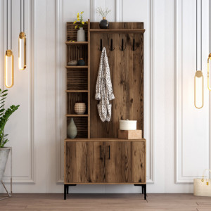 Cuier cu rafturi Model Viyana, Nuc, 90x35x200 cm - Img 1