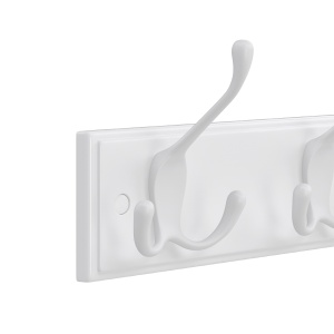 Cuier de perete cu 4 cârlige triple, Alb, 40 × 11 × 7 cm - Img 4