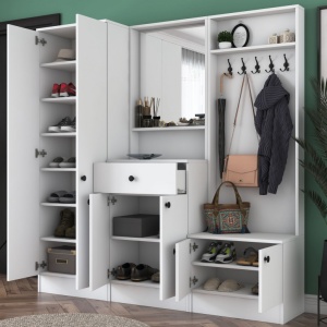 Cuier hol cu dulap Model Baxter, Alb, 179.4x37.3x182.8x cm - Img 10