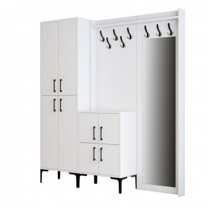 Cuier hol cu dulap Model BerlinABC, Alb, 180x35x200 cm - Img 5