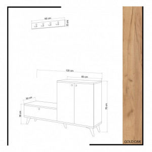 Cuier hol cu dulap Model Evva, Stejar/Alb, 120x30x76 cm - Img 4
