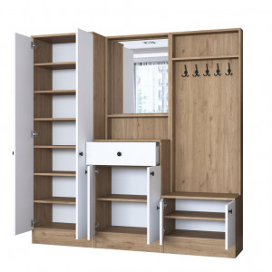 Cuier hol cu dulap Model Hood, Alb/Nuc, 179.4x35.5x182.8x cm - Img 3
