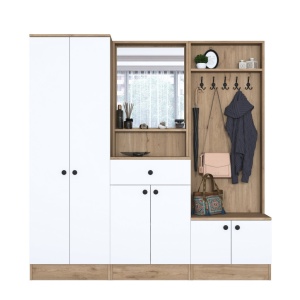 Cuier hol cu dulap Model Hood, Alb/Nuc, 179.4x35.5x182.8x cm - Img 12