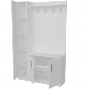Cuier hol cu dulap Model Naturel, Alb, 110x31.8x180 cm - Img 2