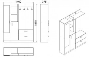Cuier hol cu dulap Model Roach, Alb, 140x36.8x181.8 cm - Img 6