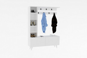 Cuier hol cu dulap si rafturi Model Bahar, Alb, 120x32x161.8 cm - Img 2