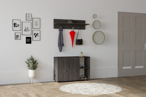 Cuier hol cu dulap si rafturi Model Venom, Antracit, 90x30x63 cm - Img 1