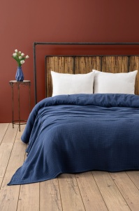 Cuvertura pentru Pat Dublu Model Muslin Navy Blue (220 x 250)