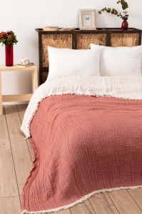 Cuvertura pentru Pat Dublu Model Muslin Tile Red v2