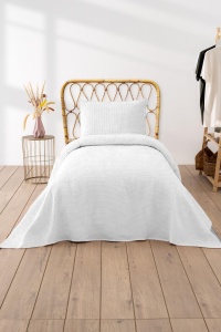 Cuvertura Pique pentru pat 1 Persoana Model Waffle White - Img 1