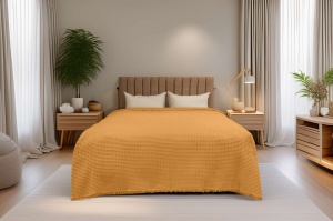 Cuvertura Pled pentru pat dublu Model Waffle Caramel - Img 1