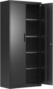 Dulap de depozitare din metal, Songmics, Negru, 80x40x180 cm - Img 2