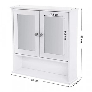Dulap de depozitare pentru baie, Vasagle, Alb, 56.5x13x58.5 cm - Img 7