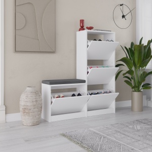 Dulap de pantofi cu banca Dude Alb 105x118.5x26 cm - Img 2