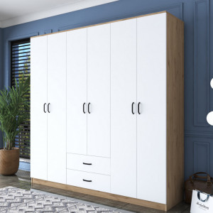 Dulap haine Model BA111, Stejar/Alb, 210x51.5x210 cm - Img 1