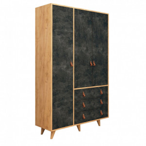 Dulap haine Model Chunky, Stejar/Ciment, 120x52x187 cm - Img 3