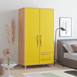 Dulap haine Model Cyria, Galben/Pin, 100x52x190 cm - Img 1