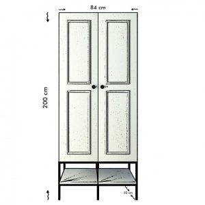 Dulap haine Model Martin, Alb marmorat/Negru/Auriu, 84x50x200 cm - Img 9