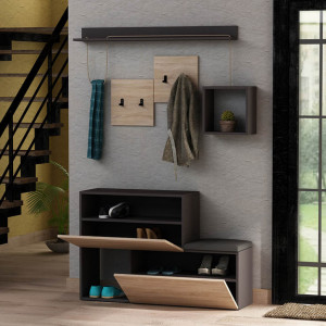 Dulap Pantofi Model Richardson, Antracit, Stejar, 120x32x78 cm - Img 3