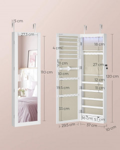 Dulap pentru bijuterii cu oglinda Model Herring, Alb/Bej, 37x10x120 cm - Img 6