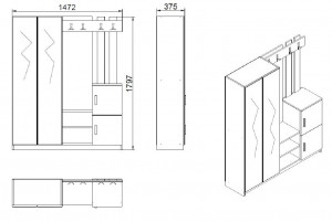 Dulap pentru hol Model DD8, Pin/Alb, 147.2x37.5x179.7 cm - Img 6