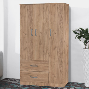 Dulap Zelia cu 2 usi si sertare culoarea lemn naturala 90x42x180cm - Img 3