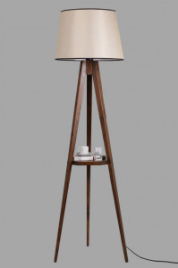 Lampadar Sehbali Tripod Ceviz Lambader Pramit Acik Hasir Abajurlu Nuc - Img 3