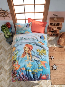 Lenjerie de pat 1 Persoana Model Mermaid Coral
