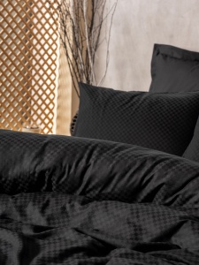Lenjerie de pat 1 Persoana Model Plaid Black - Img 2