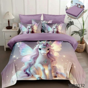 Lenjerie de pat Finet 5D Digital Print cu elastic – 4 piese, Magic Unicorn Glow